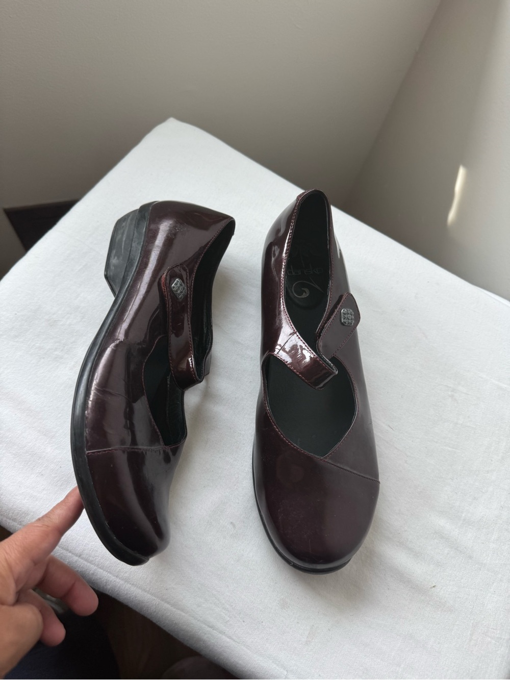 Dansko Opal Mary Jane flats in a glossy black cherry patent leather Size 40